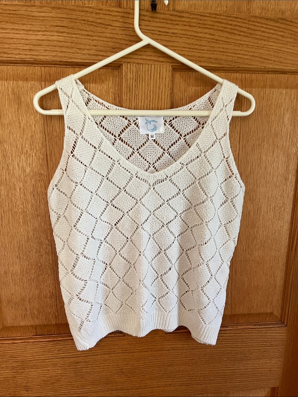 Salty Wave Lightweight Crochet V-Neck Tank Top - White